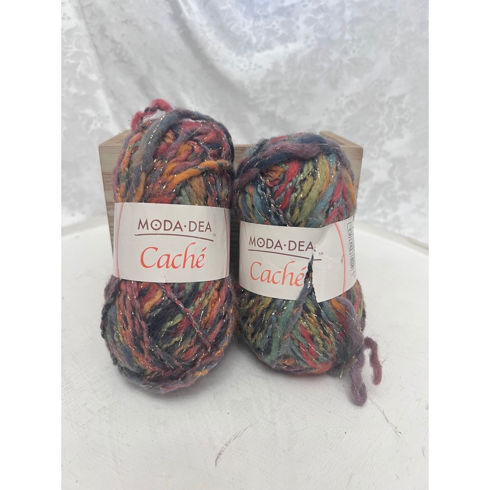 2 Skeins Moda Dea Cache Yarn Wink 2347 Bulky Wool Blend Multi Color Gold Sparkle